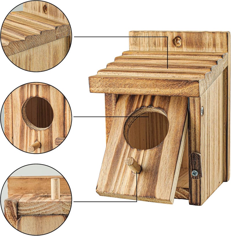 NATUREYLWL Humming Bird Houses for Outdoor Hanging Small Bird Nesting Box - Wood Nest for Robin, Hummingbird, Parakeet, Bluebird - Perch House for Outdoors Birdhouse Birds - Made of Pine Wood - Image 5